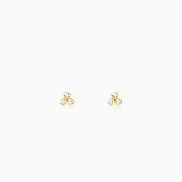 Golden Three-Stoned Stud  Earrings