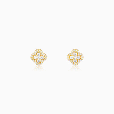 Golden Pansy Flower Earrings