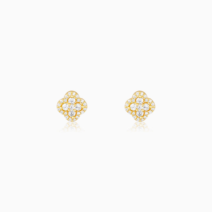 Golden Pansy Flower Earrings