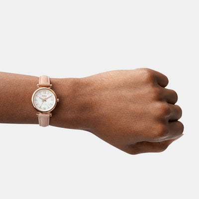 Carlie Women Quartz White Mother Of Pearl Dial Analog Leather Watch ES4699