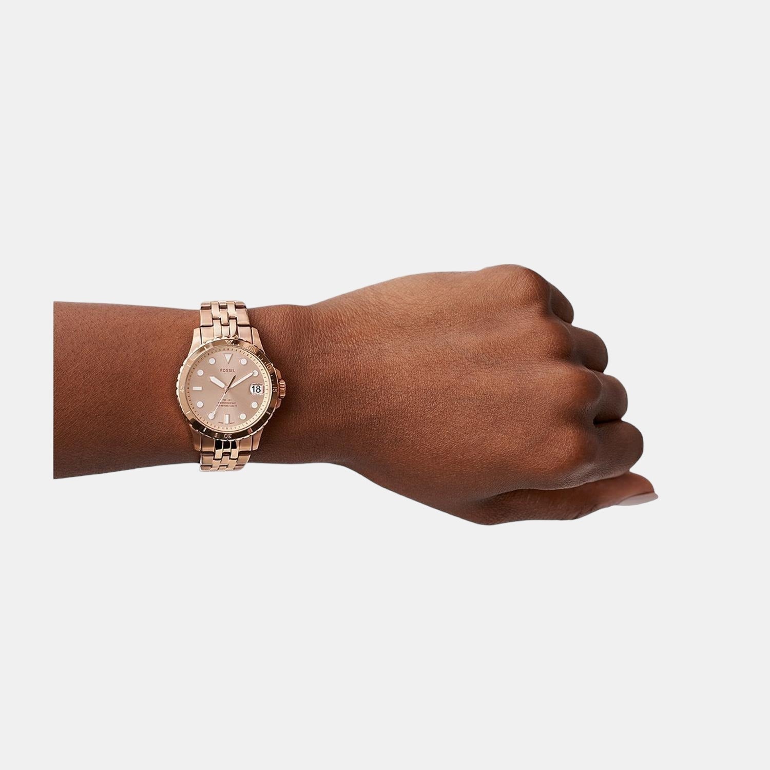 Fb-01 Women Quartz Rose Gold Dial Analog Stainless Steel Watch ES4748