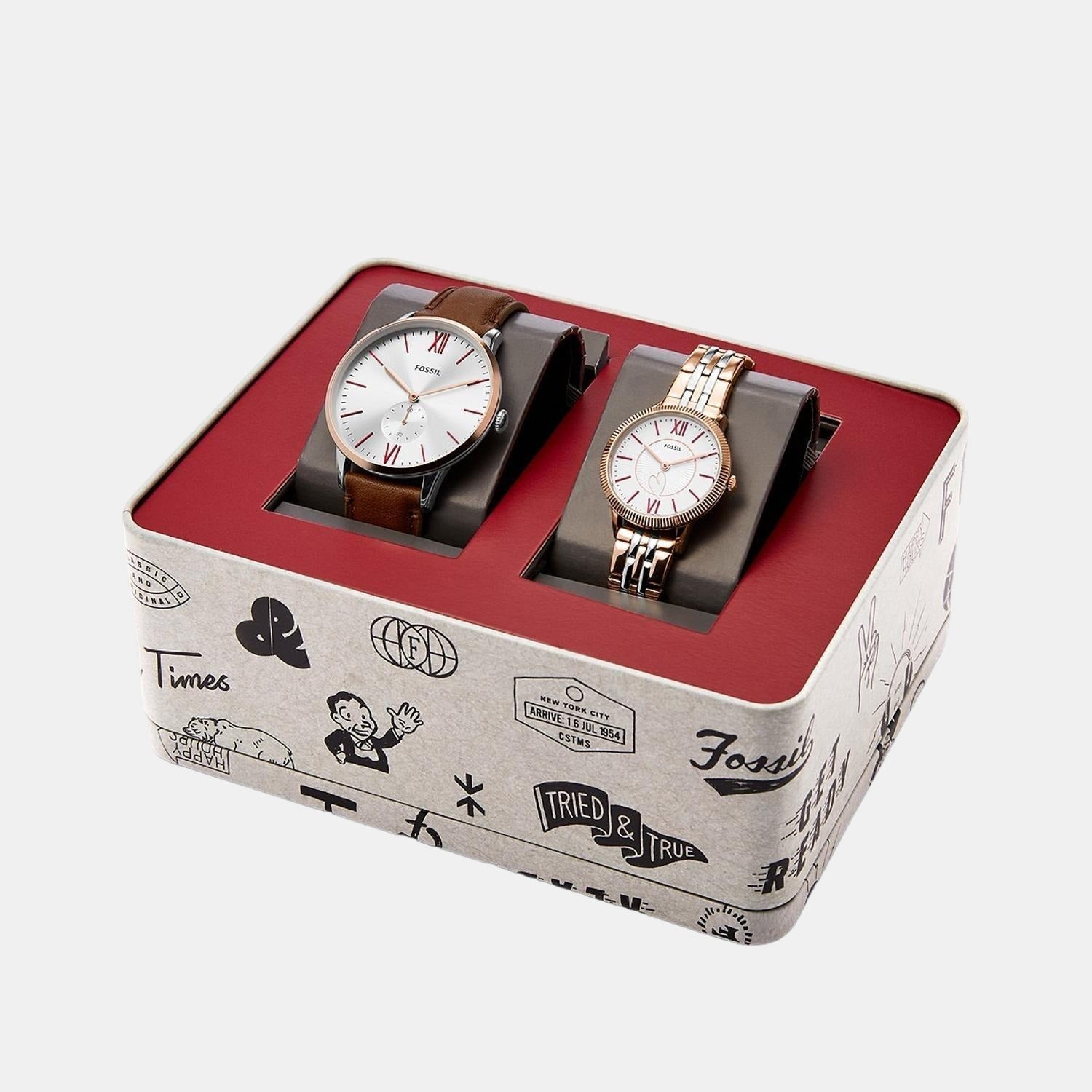 Addison Couple Quartz White Dial Analog Stainless Steel Watch ES5176SET
