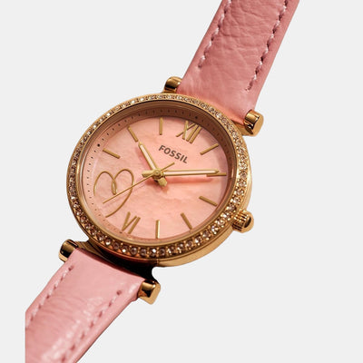 Carlie Women Quartz Pink Dial Analog Leather Watch ES5177