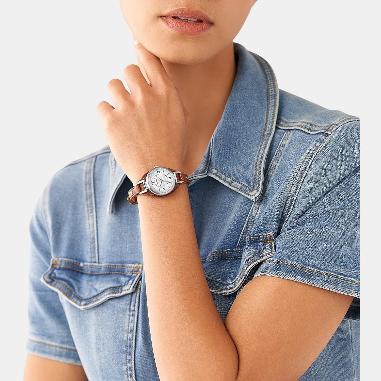 Carlie Women Quartz Silver Dial Analog Leather Watch ES5214