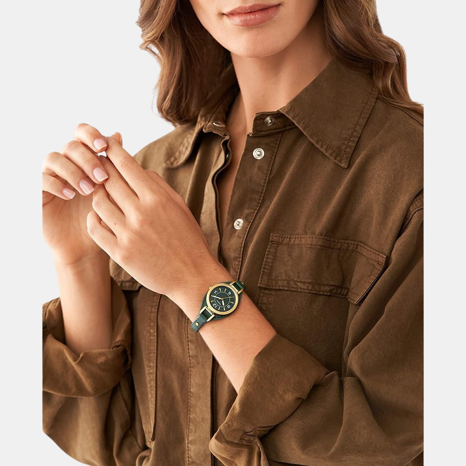 Carlie Women Quartz Gold Dial Analog Leather Watch ES5241
