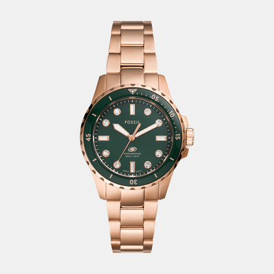 Fossil Blue Dive Women Quartz Green Dial Analog Stainless Steel Watch ES5371