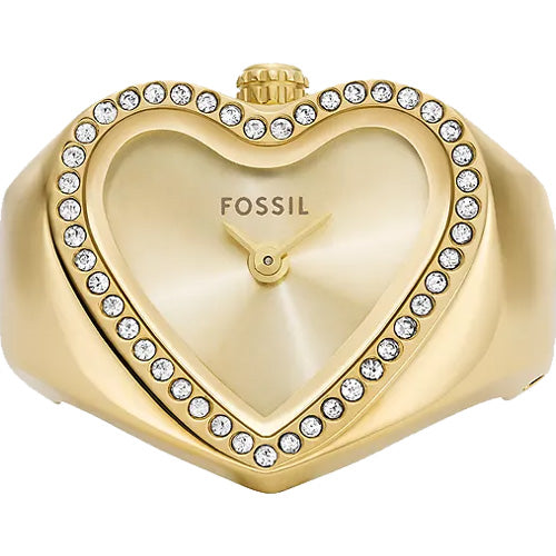 Fossil Watch Ring Gold Dial Women 18mm ES5407