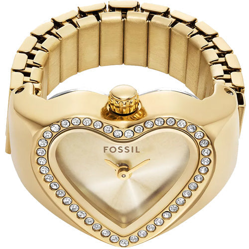 Fossil Watch Ring Gold Dial Women 18mm ES5407