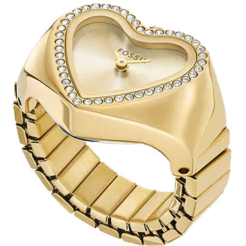 Fossil Watch Ring Gold Dial Women 18mm ES5407