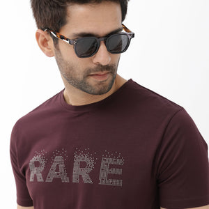 Rare Rabbit Mens Eso Maroon Short Sleeve Graphic Print Regular Fit T-Shirt