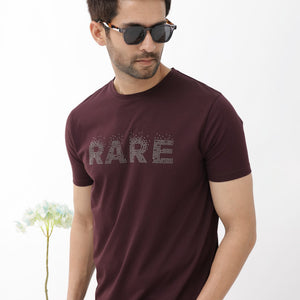 Rare Rabbit Mens Eso Maroon Short Sleeve Graphic Print Regular Fit T-Shirt