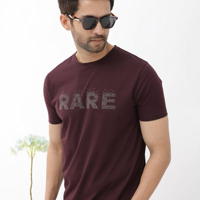 Rare Rabbit Mens Eso Maroon Short Sleeve Graphic Print Regular Fit T-Shirt