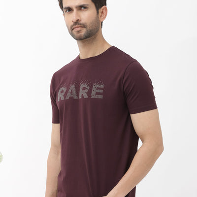 Rare Rabbit Mens Eso Maroon Short Sleeve Graphic Print Regular Fit T-Shirt
