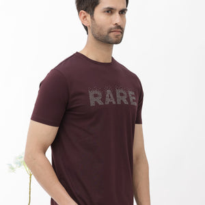 Rare Rabbit Mens Eso Maroon Short Sleeve Graphic Print Regular Fit T-Shirt