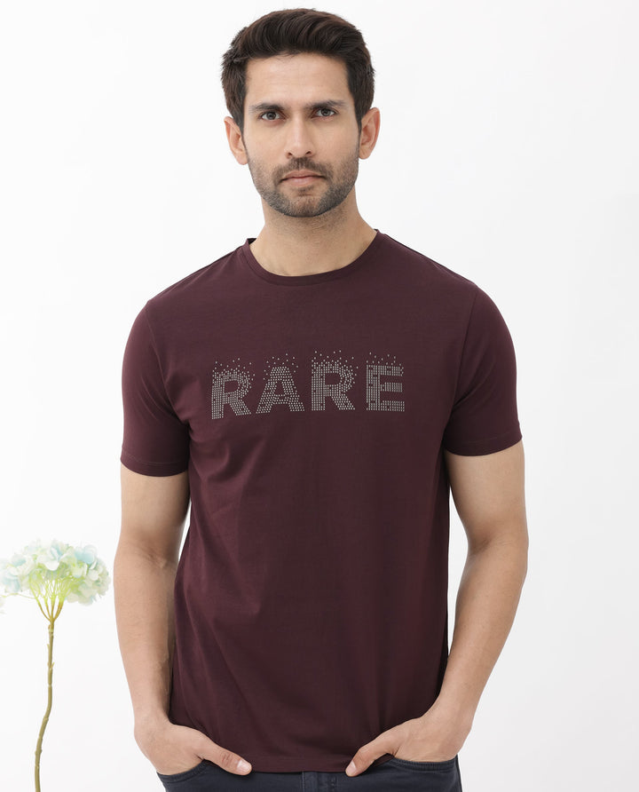 Rare Rabbit Mens Eso Maroon Short Sleeve Graphic Print Regular Fit T-Shirt