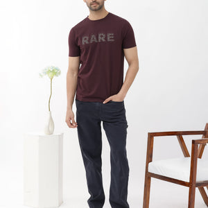 Rare Rabbit Mens Eso Maroon Short Sleeve Graphic Print Regular Fit T-Shirt