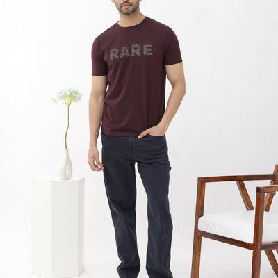 Rare Rabbit Mens Eso Maroon Short Sleeve Graphic Print Regular Fit T-Shirt