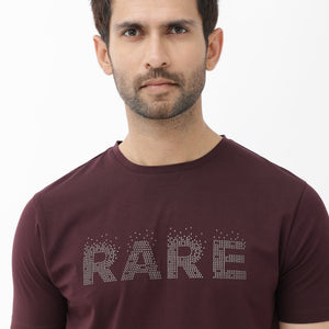 Rare Rabbit Mens Eso Maroon Short Sleeve Graphic Print Regular Fit T-Shirt