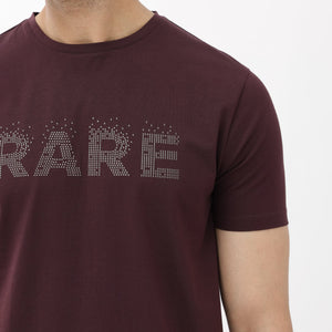Rare Rabbit Mens Eso Maroon Short Sleeve Graphic Print Regular Fit T-Shirt