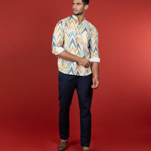 Multicolor Chevron Short Kurta With Mandarin Collar-Multi colour