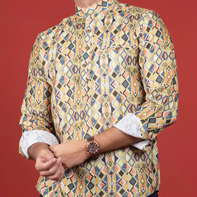 Quirky Printed Short Kurta With Mandarin Collar-Multi colour
