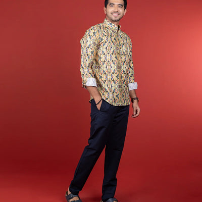 Quirky Printed Short Kurta With Mandarin Collar-Multi colour