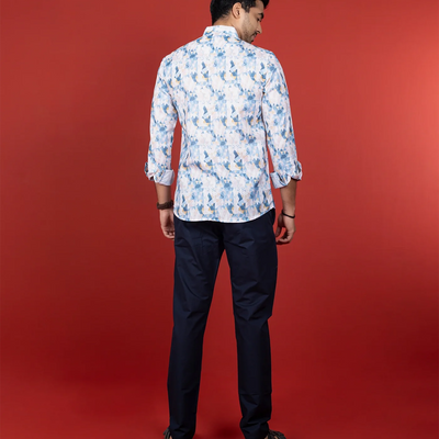 White Geometric Printed Short Kurta With Mandarin Collar-White