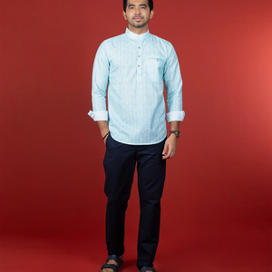 Salt Blue Short Kurta With Mandarin Collar-Sky Blue