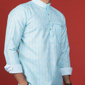 Salt Blue Short Kurta With Mandarin Collar-Sky Blue