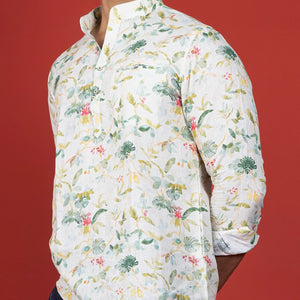White Floral Short Kurta With Mandarin Collar-Off White