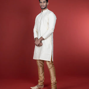 Cream Kurta With Gold Chudidar-Cream