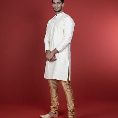 Cream Kurta With Gold Chudidar-Cream