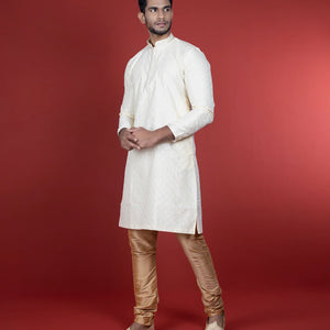 Cream Kurta With Gold Chudidar-Cream