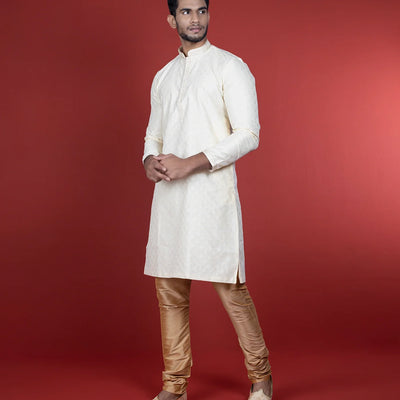Cream Kurta With Gold Chudidar-Cream