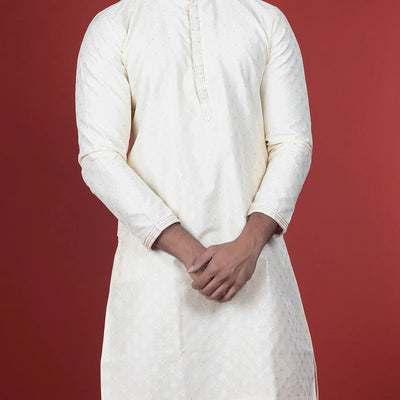 Cream Kurta With Gold Chudidar-Cream