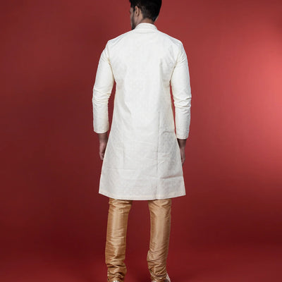 Cream Kurta With Gold Chudidar-Cream