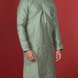 Sage Green Kurta With White Chudidar-Sage Green