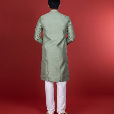 Sage Green Kurta With White Chudidar-Sage Green