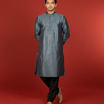 Grey Kurta With Sequin Embellishments Black Chudidar-Grey