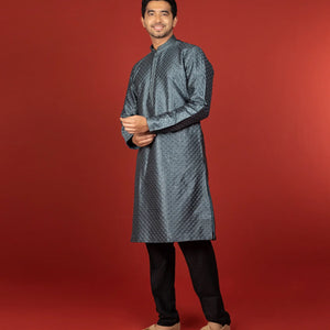 Grey Kurta With Sequin Embellishments Black Chudidar-Grey