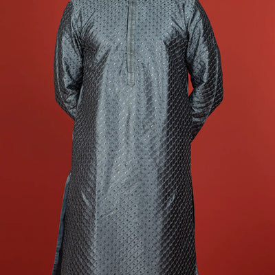 Grey Kurta With Sequin Embellishments Black Chudidar-Grey