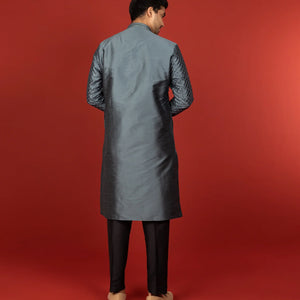 Grey Kurta With Sequin Embellishments Black Chudidar-Grey