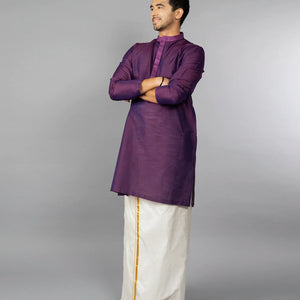Royal Violet Kurta With Embroidered Placket-Violet