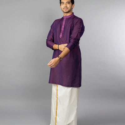 Royal Violet Kurta With Embroidered Placket-Violet