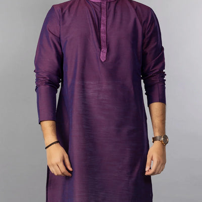 Royal Violet Kurta With Embroidered Placket-Violet