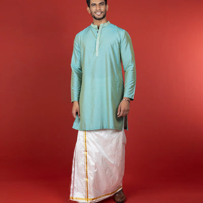 Misty Jade Art Silk Solid Kurta With Embroidery Highlights-Turquoise