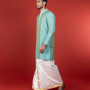 Misty Jade Art Silk Solid Kurta With Embroidery Highlights-Turquoise