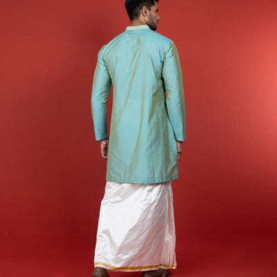 Misty Jade Art Silk Solid Kurta With Embroidery Highlights-Turquoise