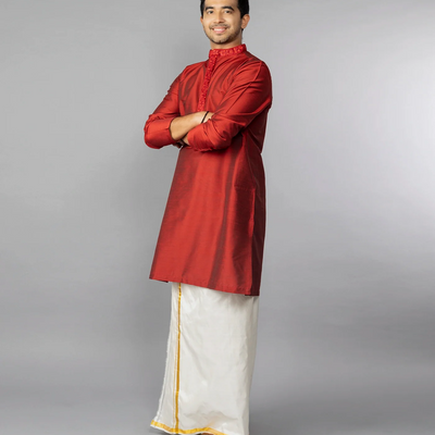 Solid Red Kurta With Embroidery Highlights-Red