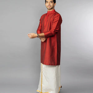 Solid Red Kurta With Embroidery Highlights-Red